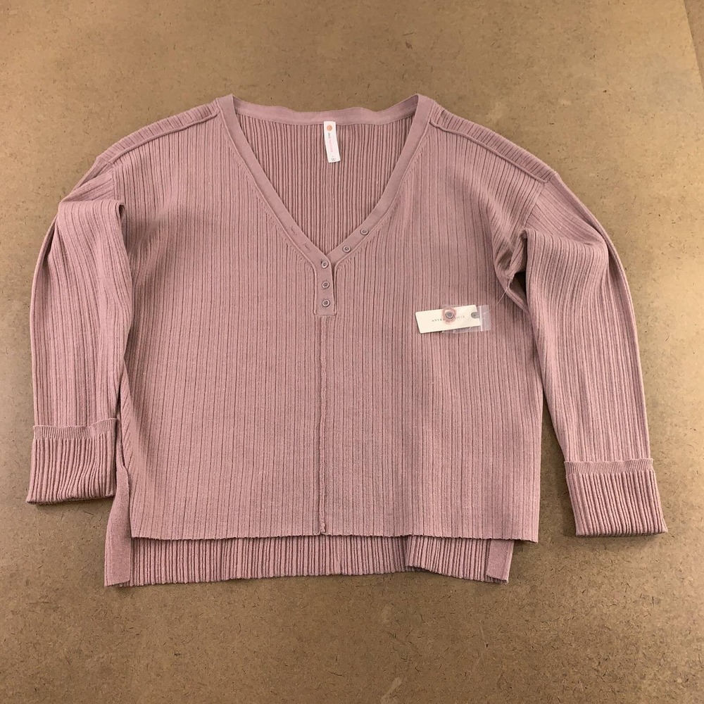 Daily Practice Anthropologie Womens Size Large Pink Rib Knit V Neck Sweater NWT